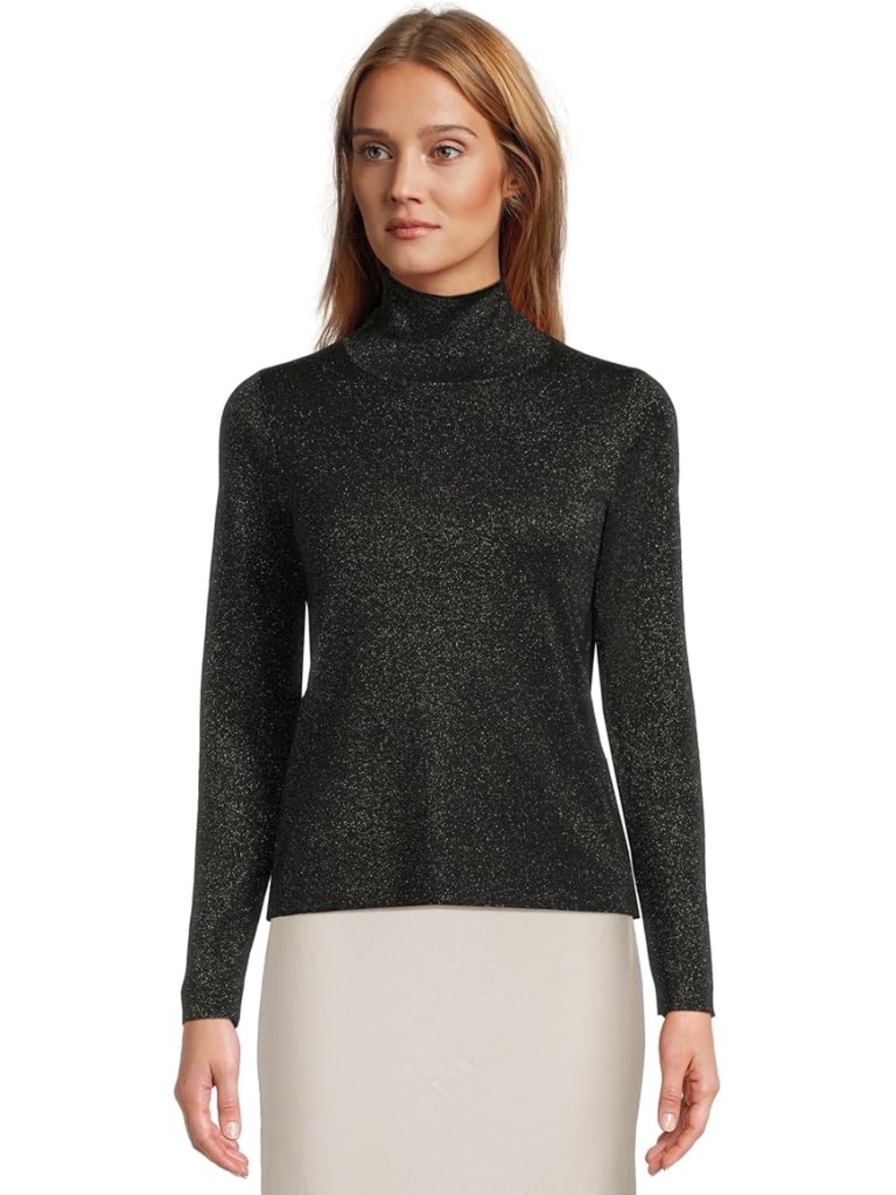 J. Crew Black Metallic Shimmer Mock Neck Long Sleeve Top XL